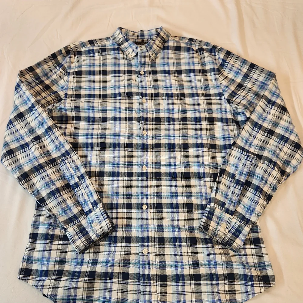 NEW Banana Republic Men's Blue Plaid Flannel Oxford Shirt Size XL Classic Preppy